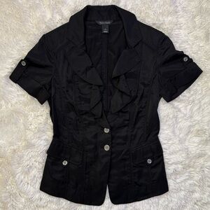 WHBM Black Ruffle Trim Short Sleeve Top/Vest